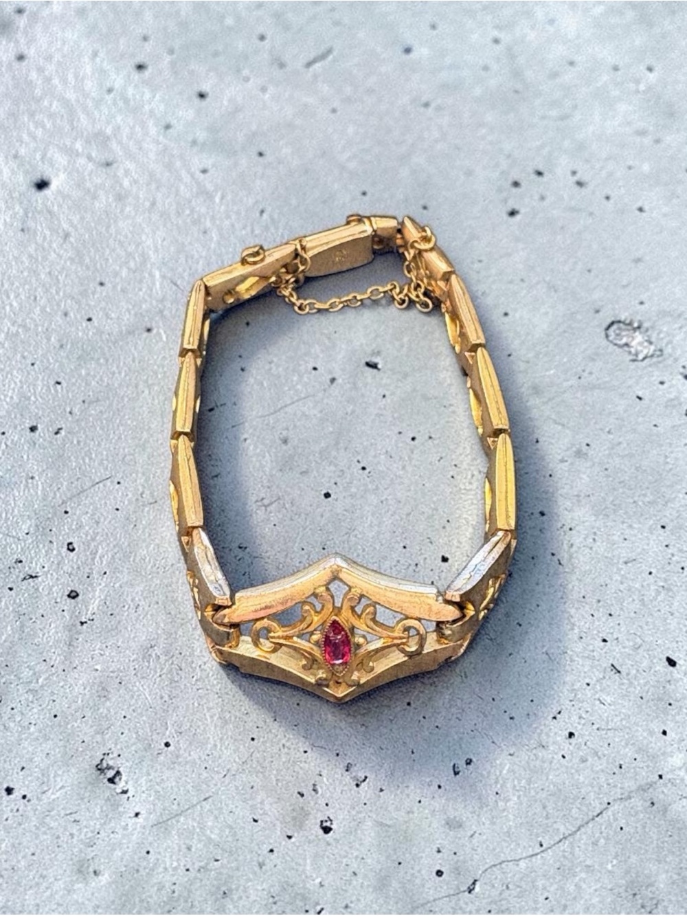 Antique German Art Nouveau Gold-filled Bracelet with Red Center Stone